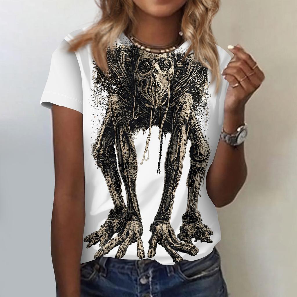 Women's Short Sleeve Crewneck T-Shirt with Halloween Print for Casual Daily Wear