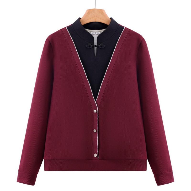 Mom Spring and Autumn Medium Bottom Shirt Long Sleeve Shirt New Medium Elderly Simple Knitted Sweater