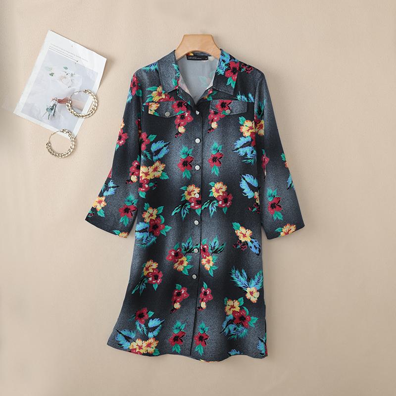 

ZANZEA Women Casual Turn Down Collar 3/4 Sleeve Floral Print Shirt Dress 5XL