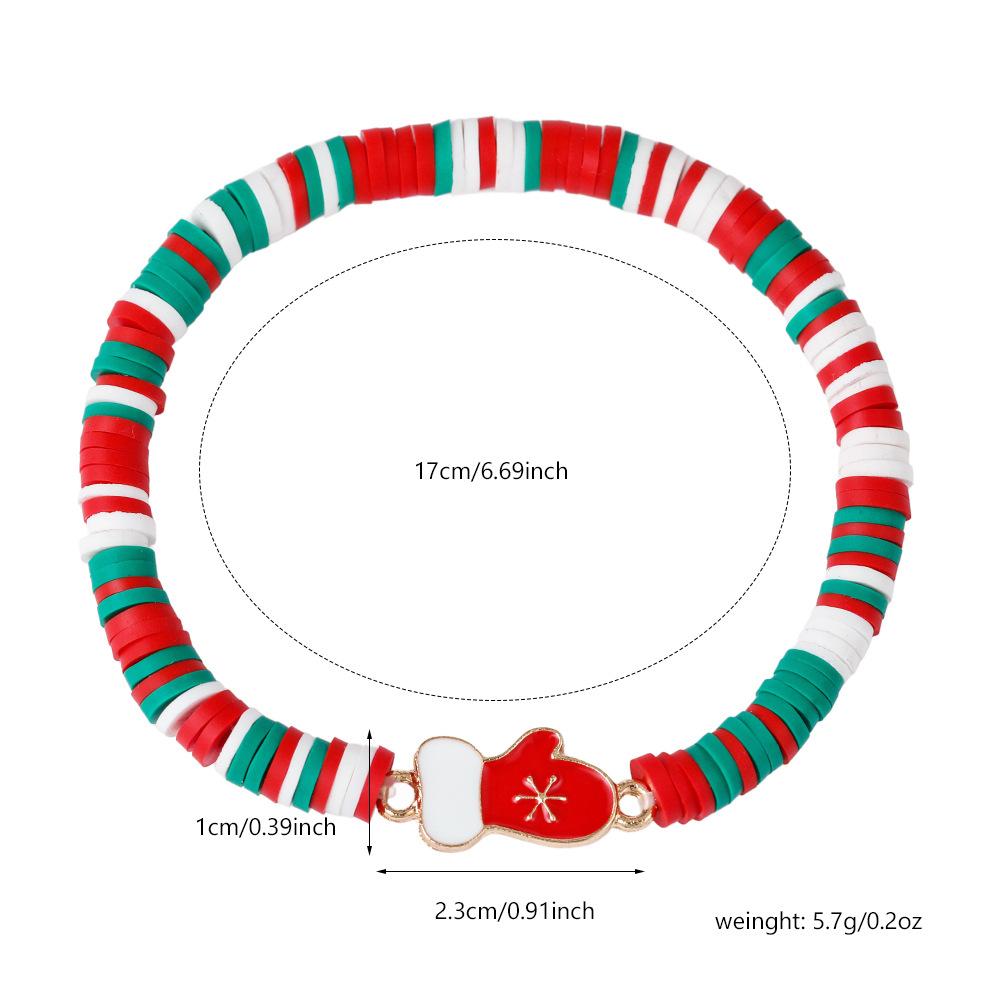 European and American Christmas soft pottery bracelet, new Christmas alloy accessories red, green and white soft pottery elastic rope bracelet
