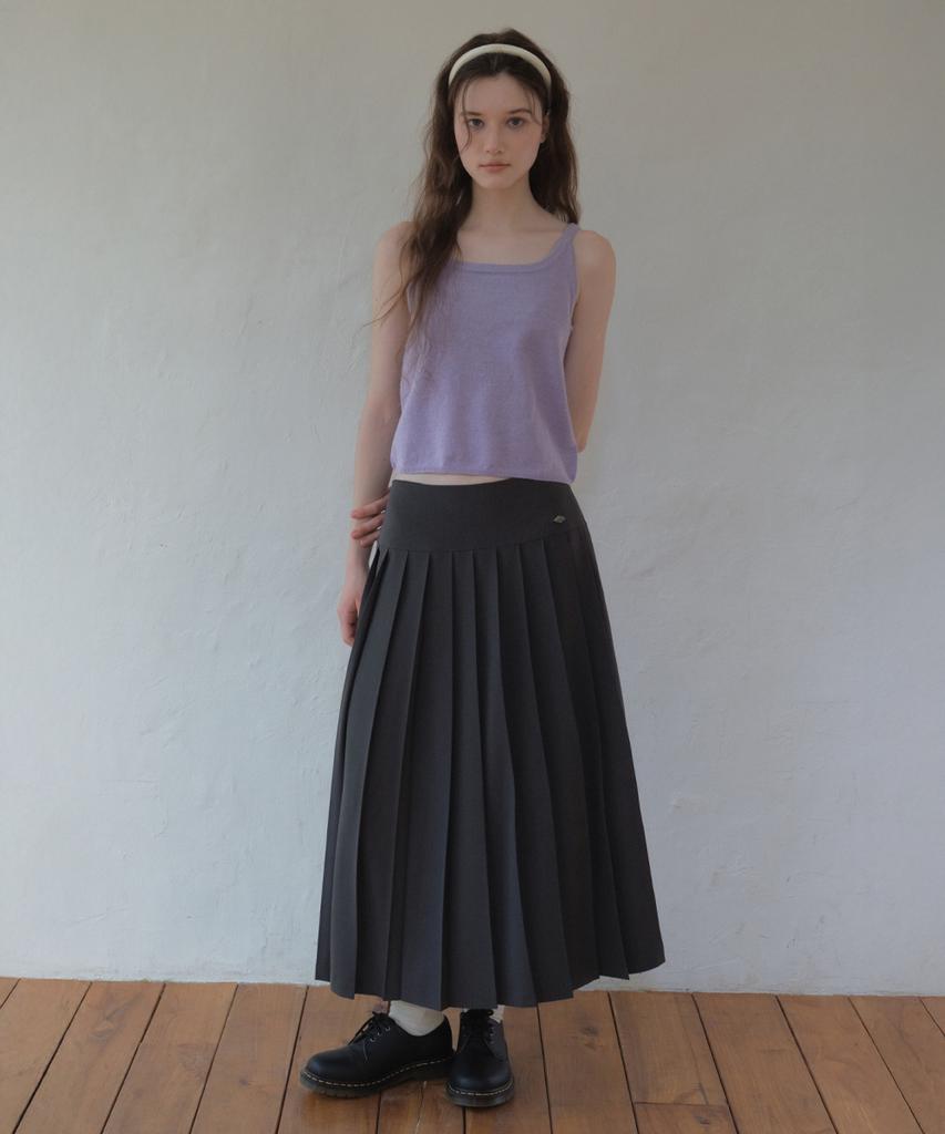 Aueonoseuteljia Mid Waist Pleats Long Skirt_Charcoal(O26Sk04)