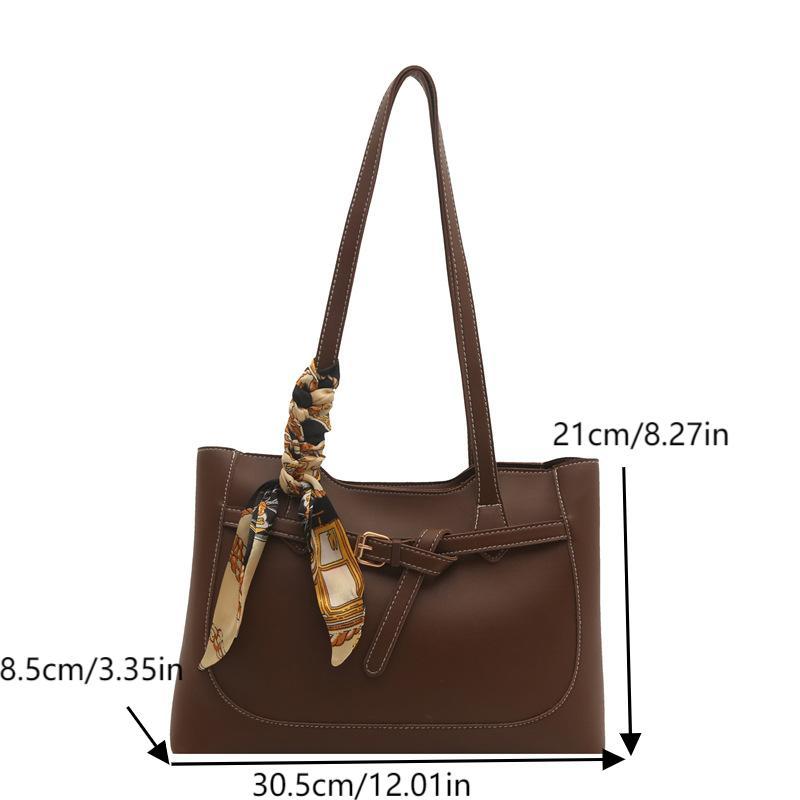 Retro Commuter Shoulder Bag  Simple Pu Leather Tote Bag Underarm Bag Female Versatile Large Capacity Handbag