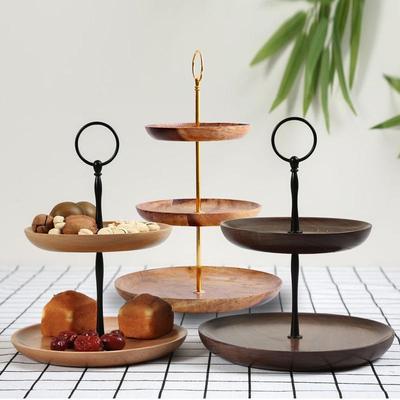 European Style Two-Tier Solid Wood Fruit and Pastry Tray