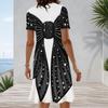Women Plus Size Round Neck Short Sleeve Black Green Gold Printed A Line Midi Dress
