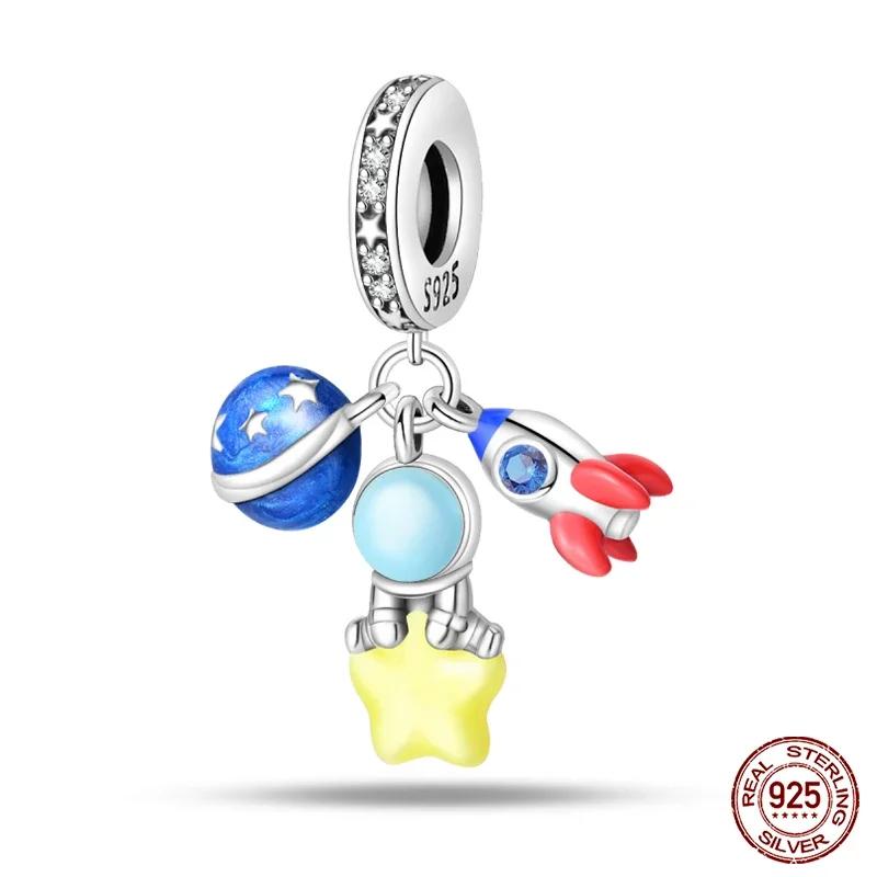 Kupfer Mode Weltraumreise Kollektion Rakete Astronaut Anhänger Perlen Passend 4mm Lochdurchmesser Armband DIY Schmuck