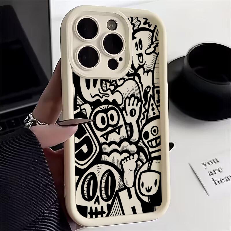Black Graffiti Phone Case For Xiaomi 14T Pro 13 12 11 Lite 5G 14 13T 12T Poco F6 F5 X6 X5 X3 M6 Pro 4G Silicone Shockproof Cover