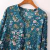 Women Casual Long Sleeve V-neck Floral Print Shirt Chiffon Blouse Irregular Top