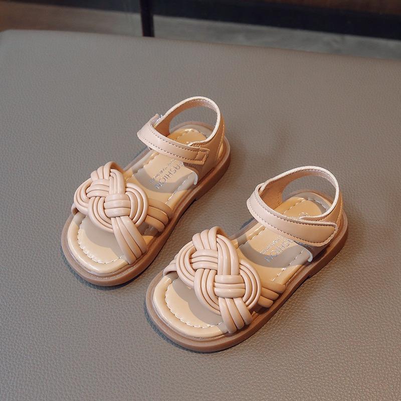 New Summer Girls Princess Shoes, Sweet Kids Roman Sandals, Soft Sole Woven Fashion Sandals for Little Girls 22 розовый