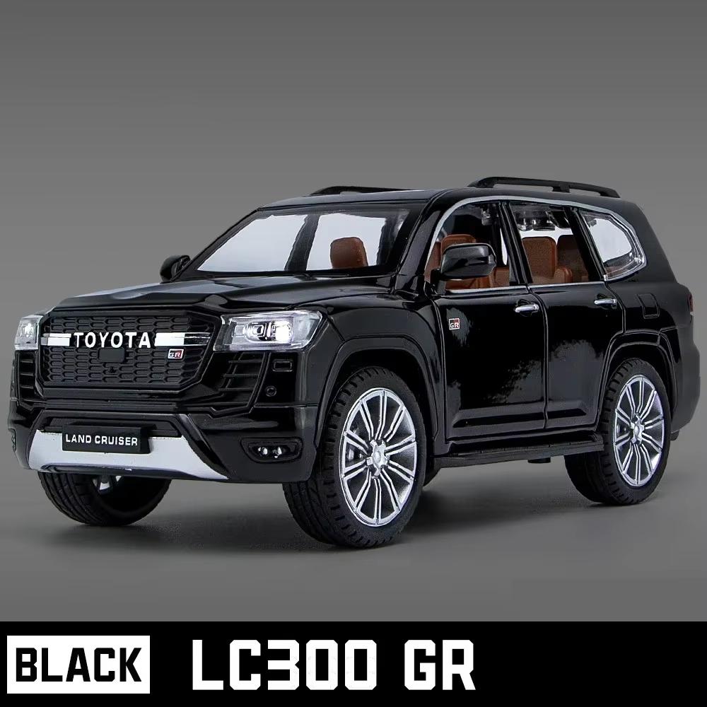 

1:24 Модель автомобиля из сплава Toyota Land Cruiser LC300 GR, Транспортные средства, Высокая симуляция, Звук, Свет, Литой автомобиль, Коллекция, Игрушки для детей, Подарок чёрный