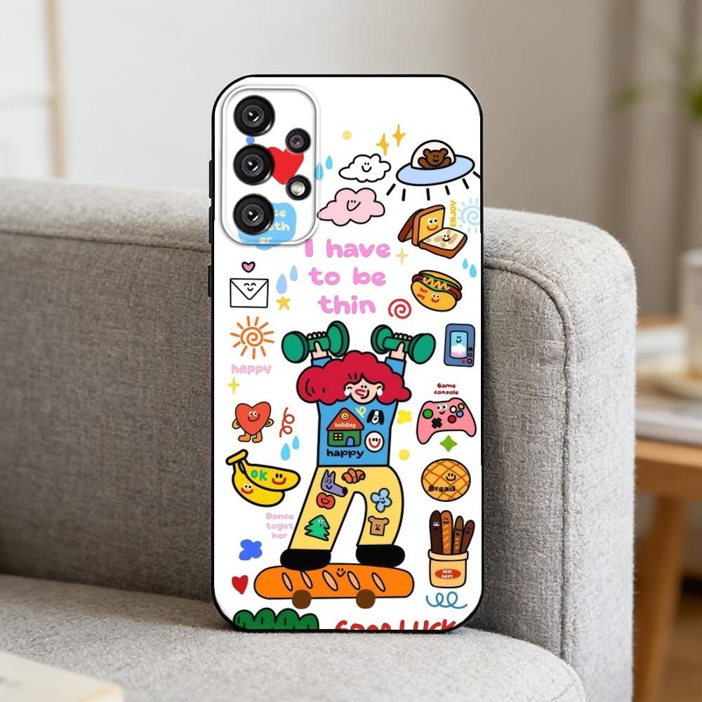 Ins Korean funny and happy girl Phone Case For Samsung S25,S24,S21,S22,S23,S30,Ultra,S20,Plus,Fe,Note,10,9,5G Black Cover