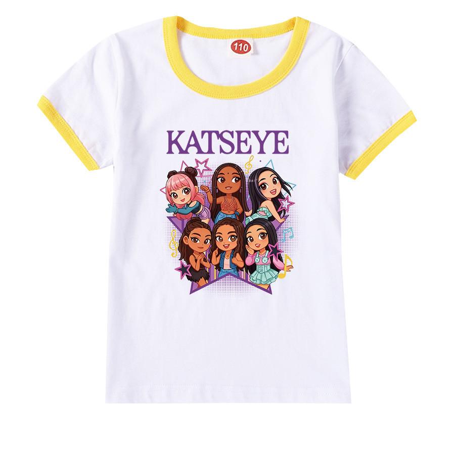 9197 Kids Girls Katseye Print Short Sleeves Cotton T-Shirt 100cm жёлтый