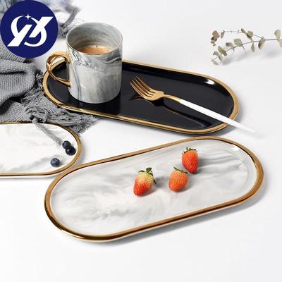 Marbled Ceramic Oval Plate Western Dish Dessert Plate Jewelry Storage Tray Tableware Accessories