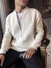 Men's Double Zipper Japanese Style Knit Cardigan Sweater - Autumn/Winter Fashion, Versatile Casual Outerwear.