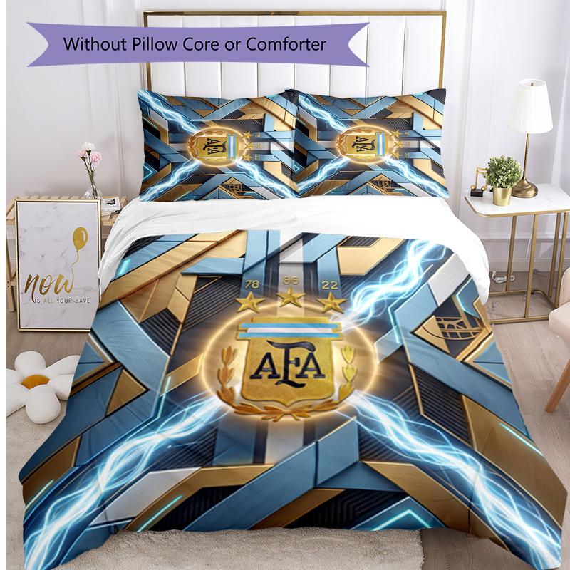 Set Biancheria da Letto Stampata Calcio Argentina 3 Pezzi Copriletto Traspirante Accogliente come Regalo per Inaugurazione Casa o Festa