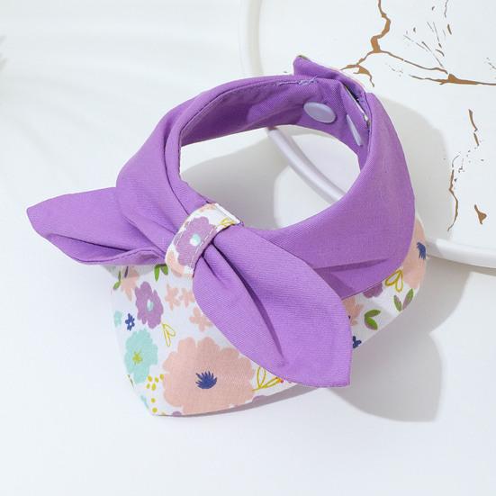 Pet Collar Flower Pattern Cat Triangle Towel with Bowknot Comfortable Button Closure Dog Neckerchief Pet Supplies