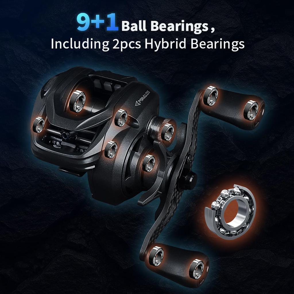 Mavllos Resolute Ultralight Baitcasting Gear Lure Weight Carbon 4kg Drag Magnetic Handle Reel, 7.11 Ratio, 9+1 Bearings, 2-22g, Frame, Capacity,