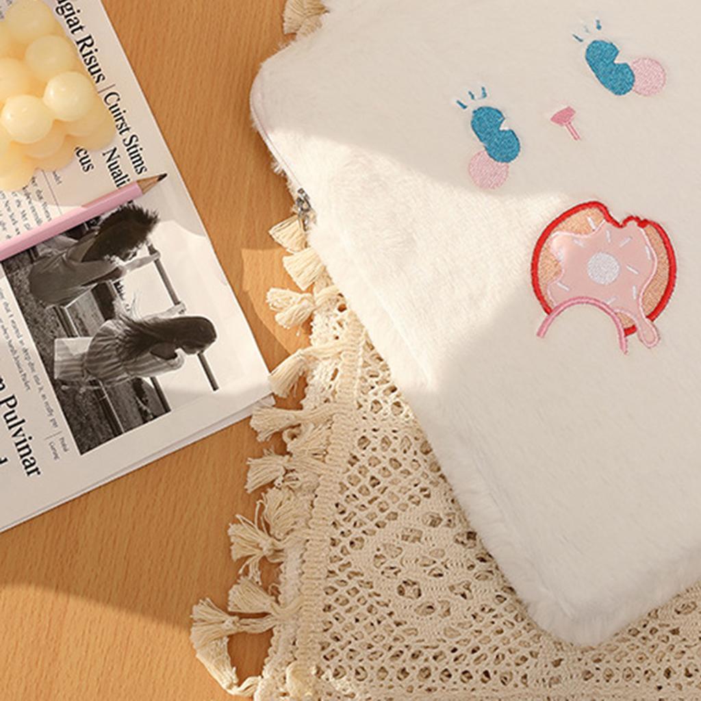 Plush Cute Rabbits Laptop Sleeve Bag Reduce Friction Good Protection Tablet Carrying Case for Outdoor Home White