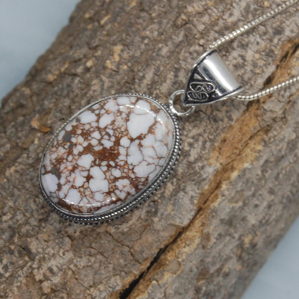 Naturalny Magnezyt Jaspis Dzikiego Konia Srebro Próby 925 Wisiorek Biżuteria, Ręcznie Robiony Wisiorek Projektanta