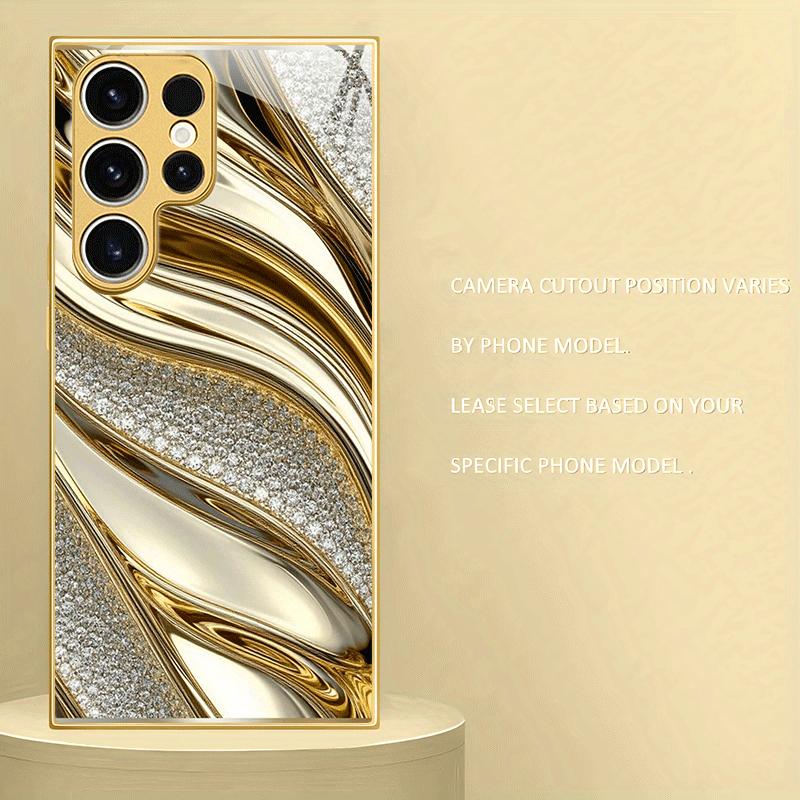 Gold metallic paint tempered glass phone case suitable for Samsung Galaxy S26 S25 S24 S23 S22 S21 S20 FE/Ultra/Plus anti drop