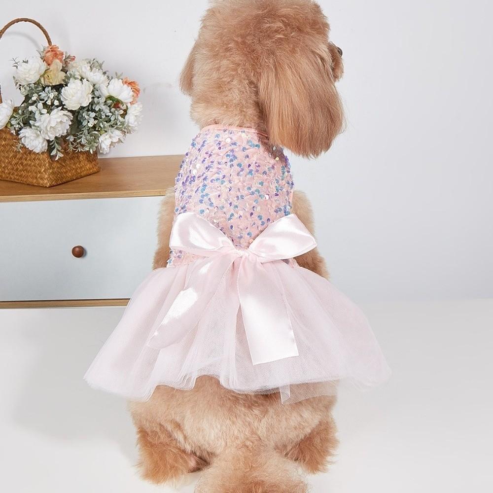 Sequin Pet Princess Dress Lace Bow Dog Tulle Skirt Pet Wedding Dresses  Party Wear
