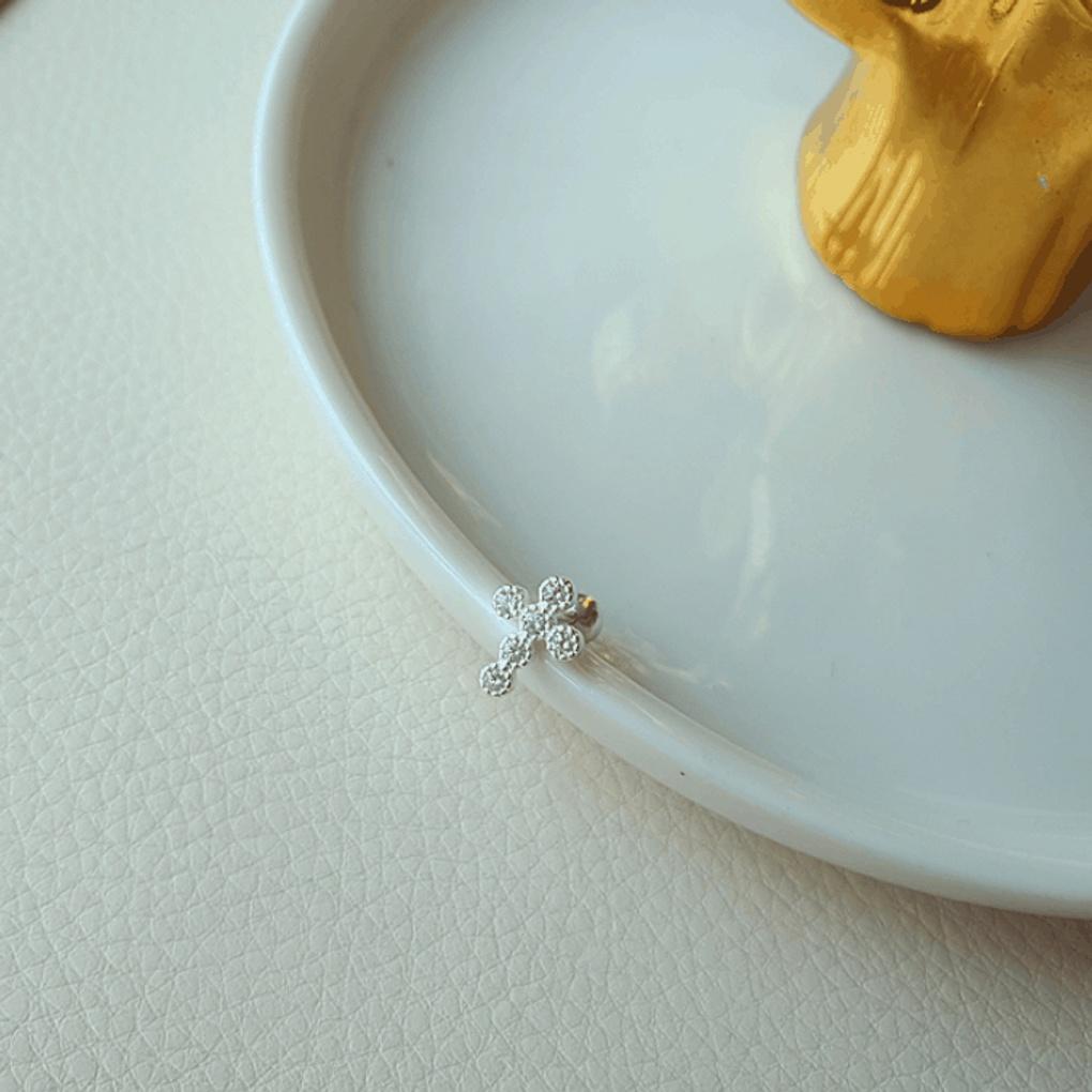 925 Silver Piercing Earrings Inner Conch Cubic Cross