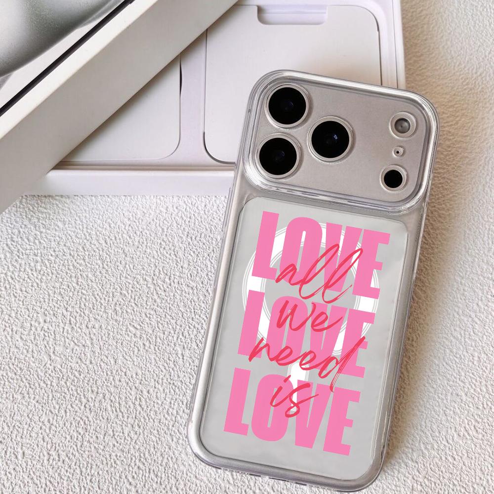 Love Art Letter Phone Case For iPhone 17 16 15 14 13 12 Pro Max Plus With Magnetic Crystal Clear Case Wireless Charge iPhone 14 Pro