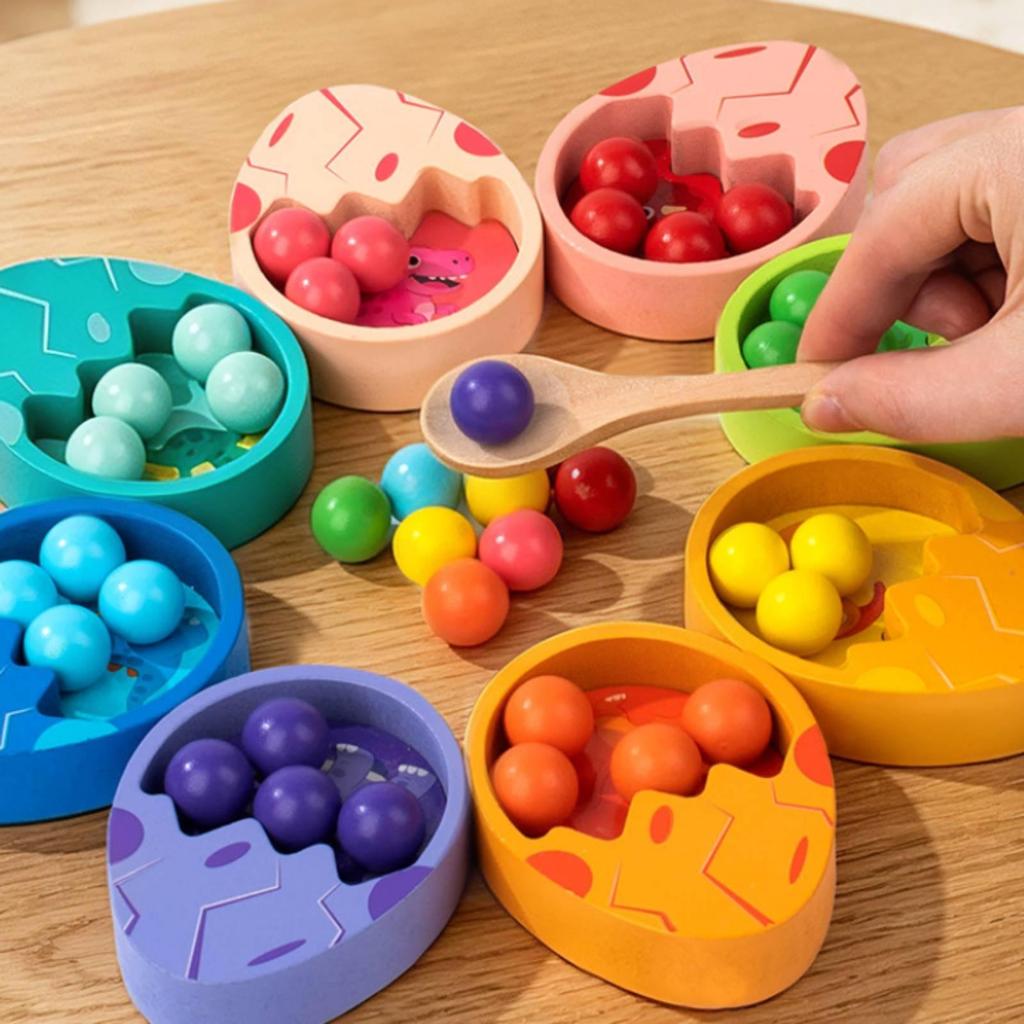 Dinosaur Egg Sorter Brightly Colored Bead Sorting Toy Printed Numbers Arithmetic Practice for