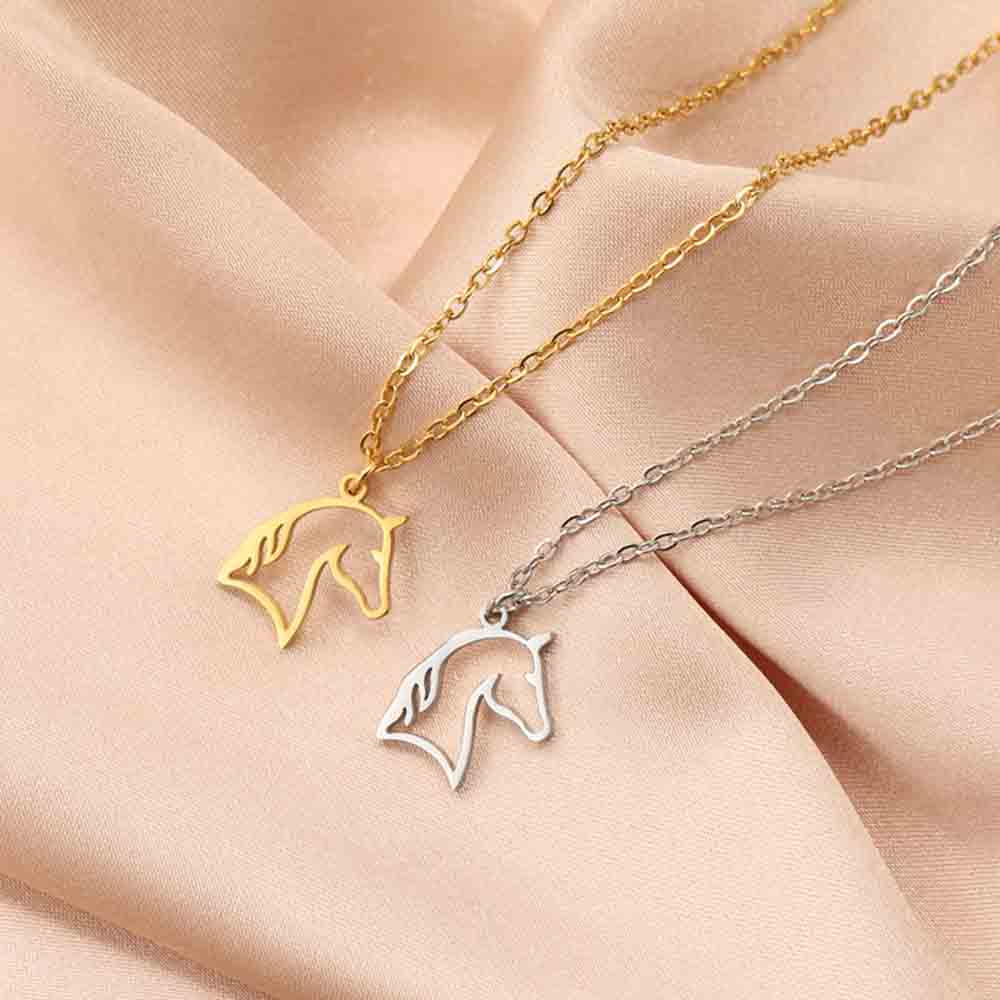 My Shape Horse and Horsehoe Pendant Necklaces for Women Girls Stainless Steel U-Shaped Horse Animal Choker Chain Jewelry Gifts