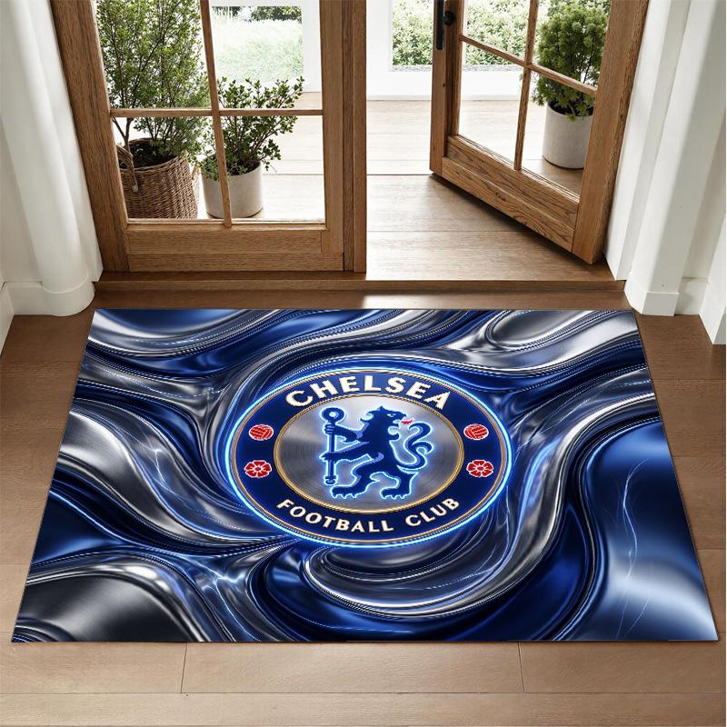 Chelsea FC Design Crystal Velvet Rug Soft Decorative Mat for Bedroom Entrance