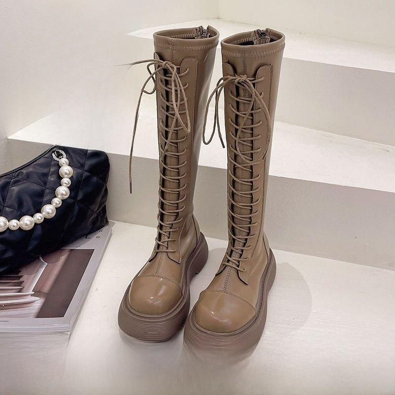 Fall Winter Womens Suede Knee High Boots With Thick Heel For Casual Wear