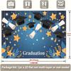 2D Graduation Photography Backdrop, Blue & Gold Star Mortarboard Background