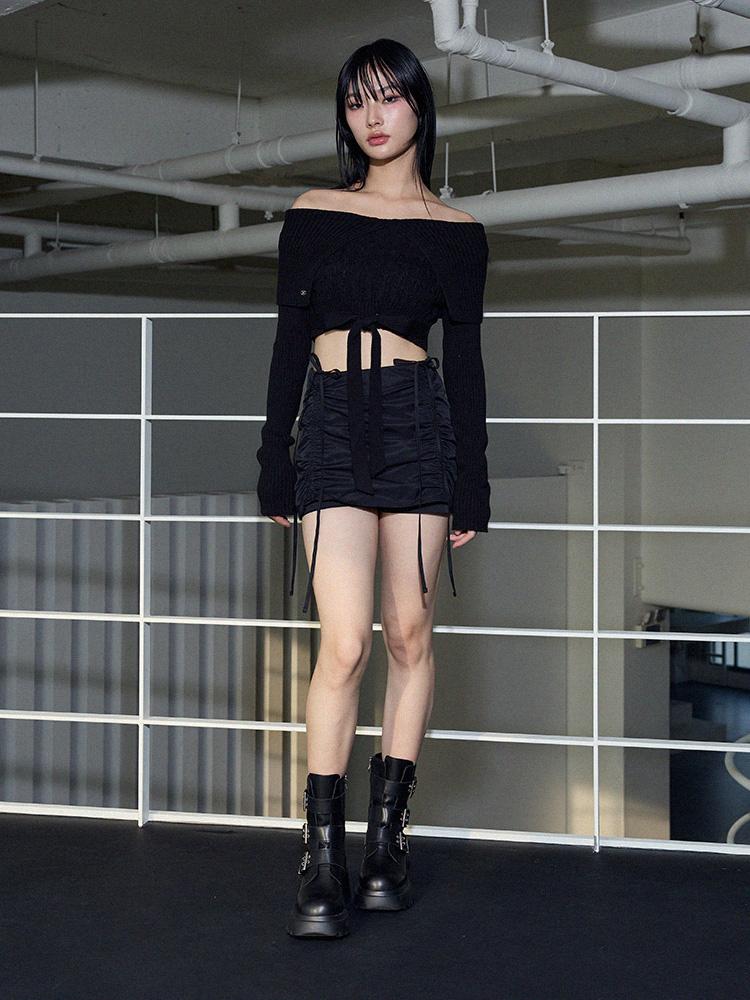ITOV SEOUL Off-Shoulder Cable Knit Bk