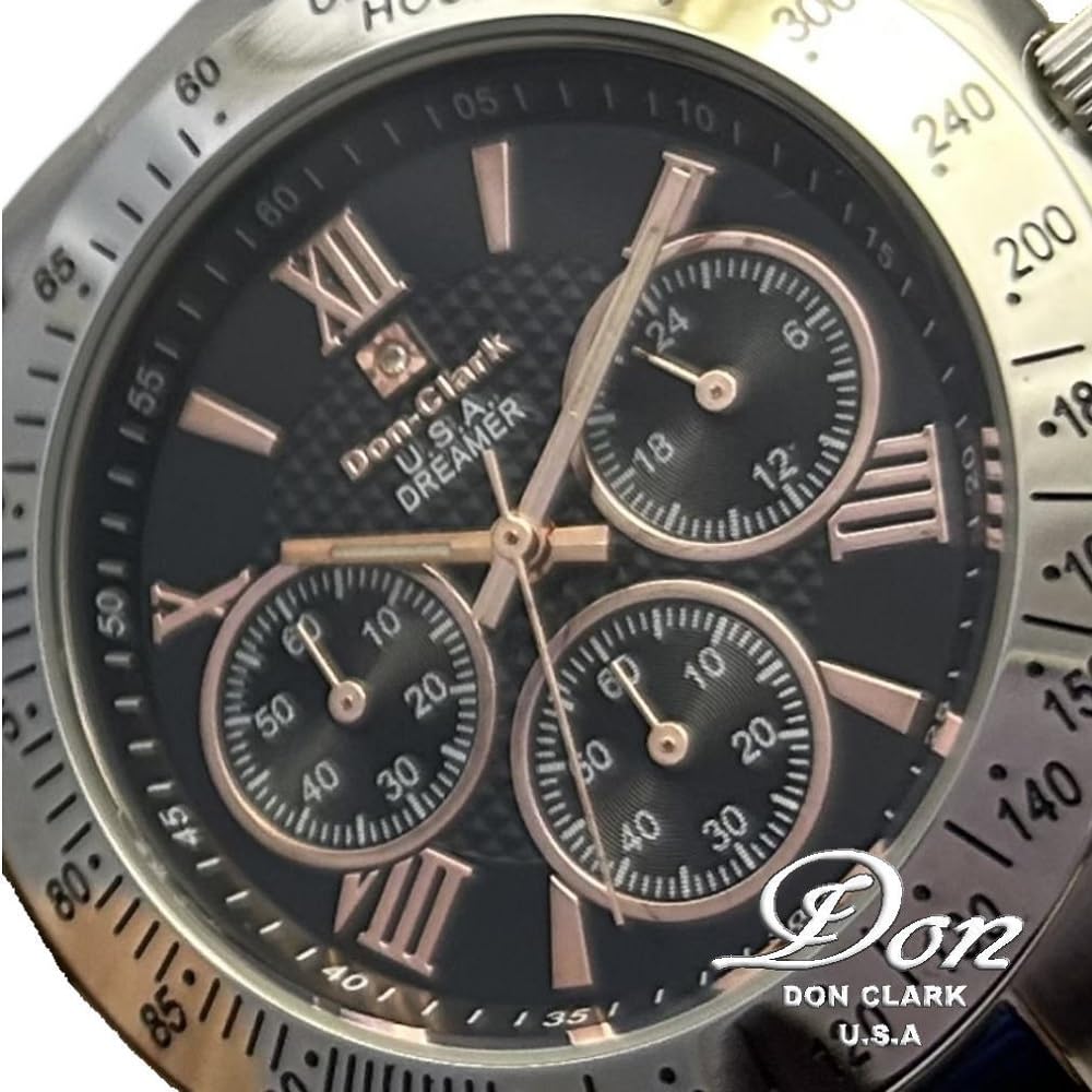 Dan Clark Men's Chronograph Watch with Japanese Movement, Crystal Glass, 10 ATM Water Resistance, Natural Diamonds, Skin-Friendly Stainless Steel,