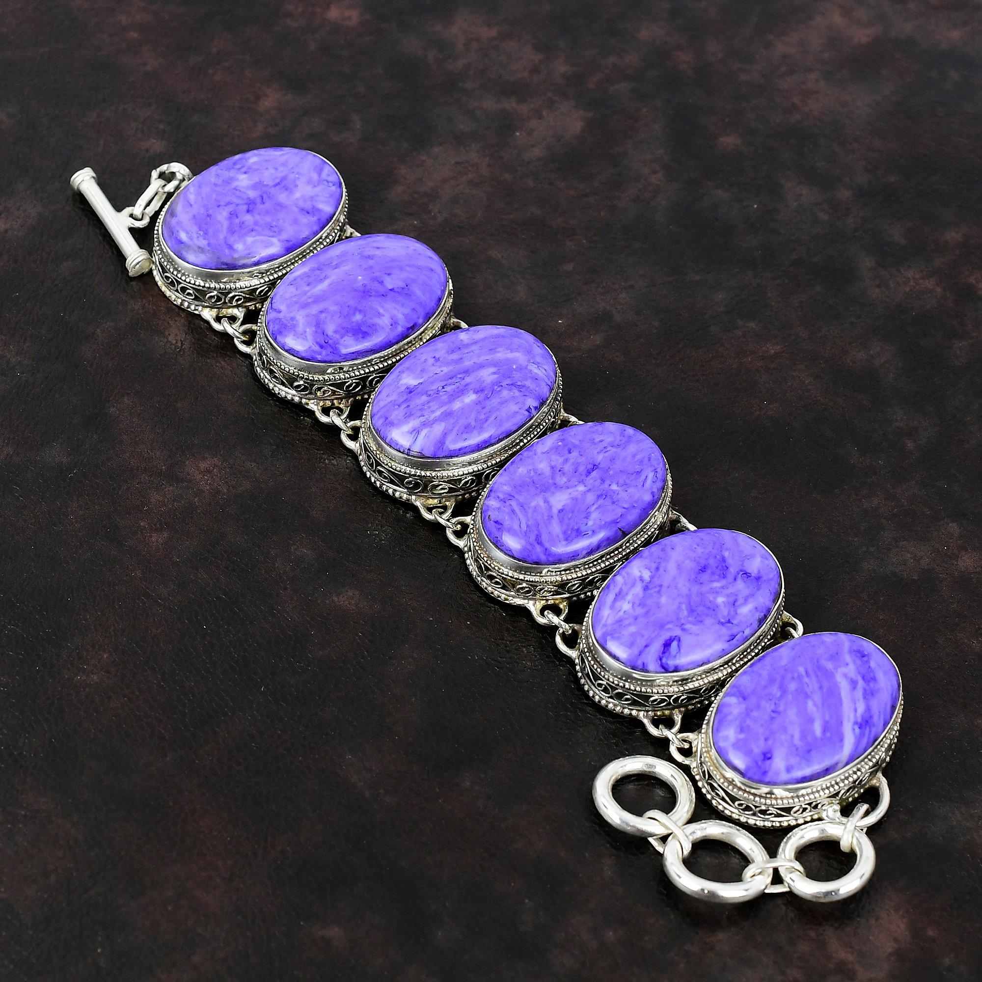 

Браслет из чароита, драгоценный камень, ювелирные изделия ручной работы, винтажный браслет, браслет из стерлингового серебра 925 пробы, регулируемый браслет-цепочка, подарок на помолвку для нее Adjustable