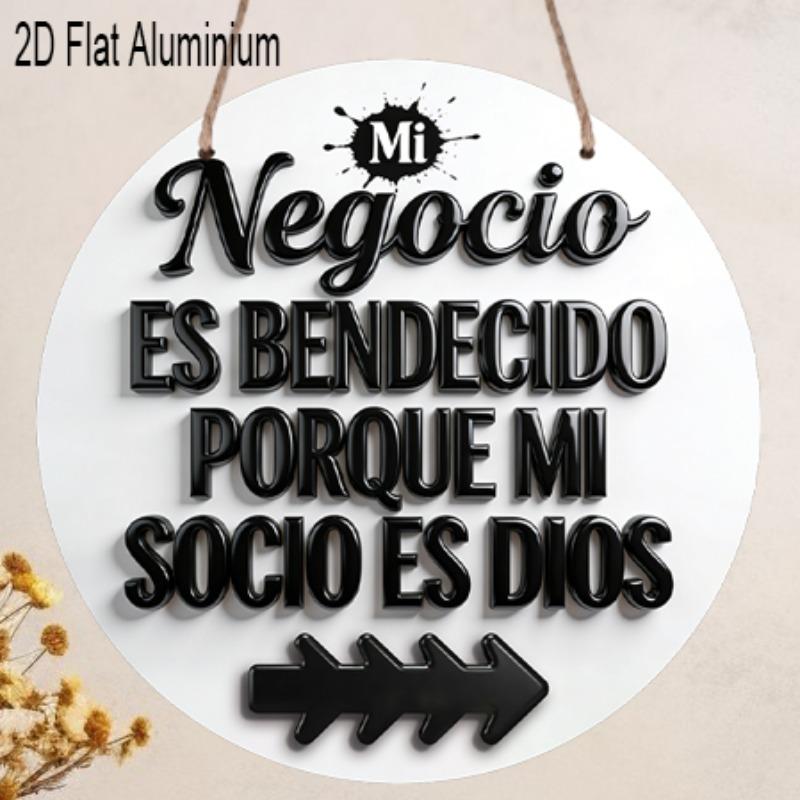 

2D Flat 1pc Vintage Shop Signage Hanging Aluminium Decoration Plaque, Negocio Es Bendecido Porque Mi Socio Es Dios Lettering Sign, Office Decor 7.87×7.87inch