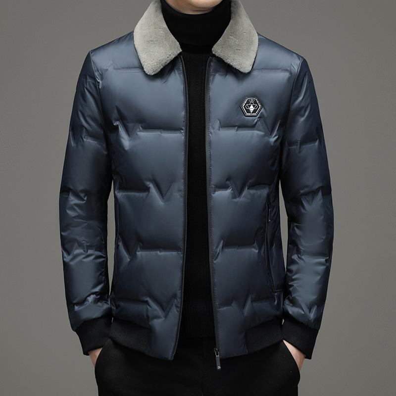 Chaqueta de Plumas para Hombre Invierno Nuevo de Alta Gama Cuello de Lana Chaqueta Desmontable Casual Cálida y Resistente al Frío Chaqueta de Plumas Slim para Hombre