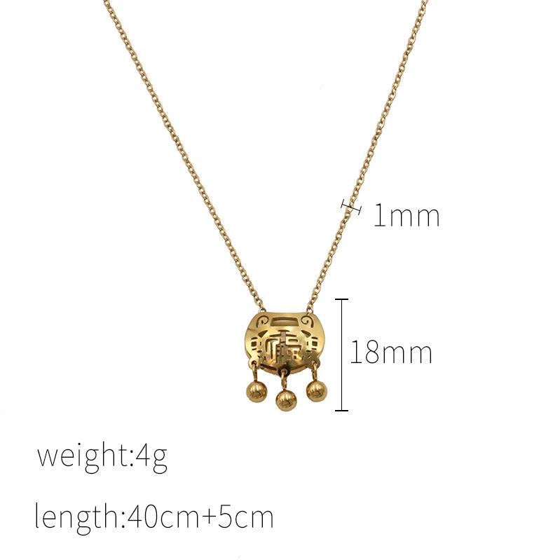 Long Life Lock Fu Character Lock Safety Lock Short Titanium Steel Plated 18K Gold Necklace Girls New Non-Fading Necklace