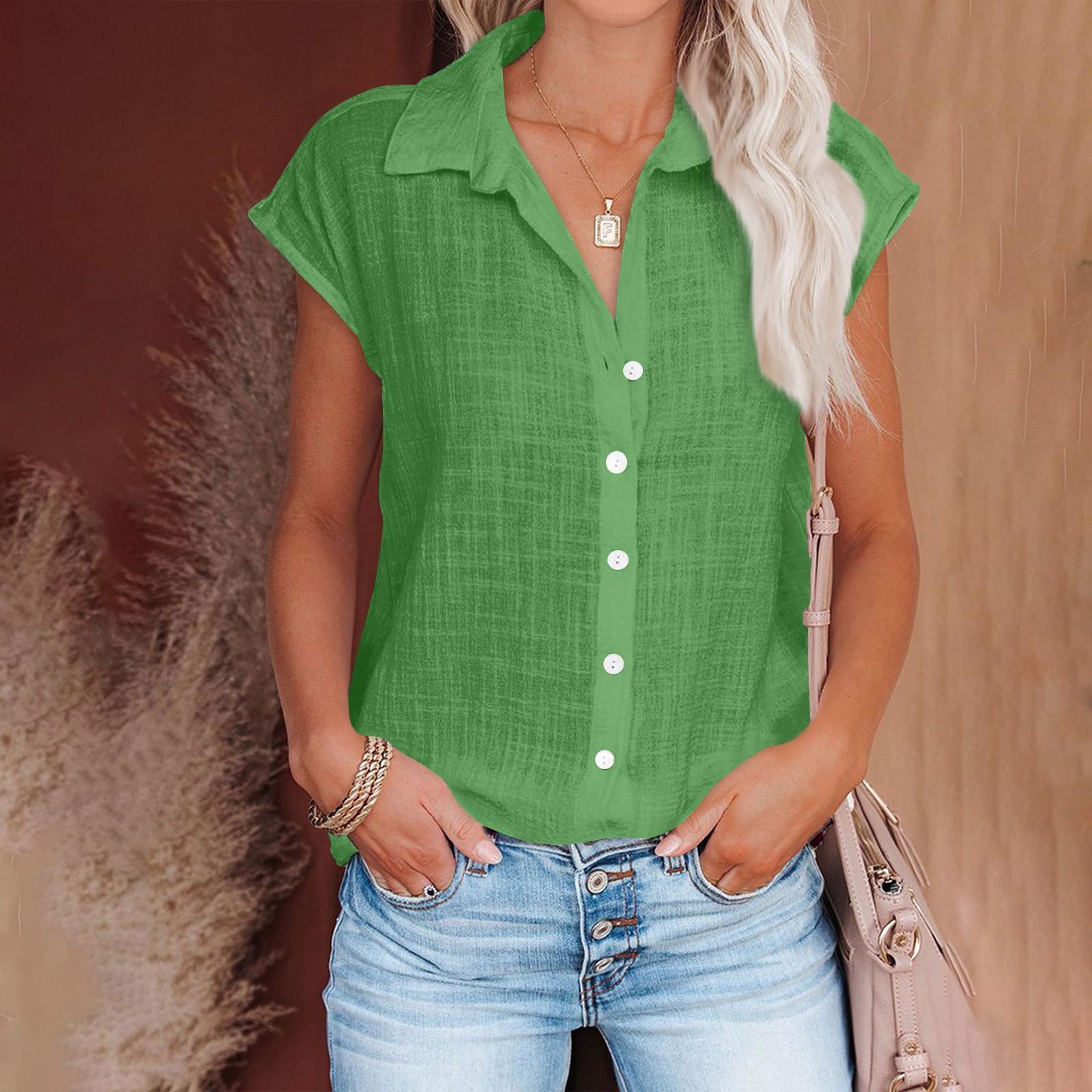 

Женская мода, однотонная однобортная рубашка, повседневный топ с короткими рукавами L зелёный