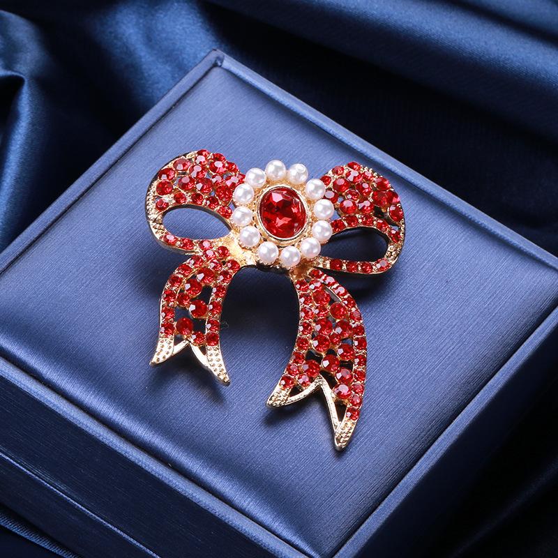 SKEDS Luxury Rhinesotne Pearl Bow Brooches For Women Exquisite Bowknot Pins Jewelry Party Wedding Crystal Corsage Badges Gift