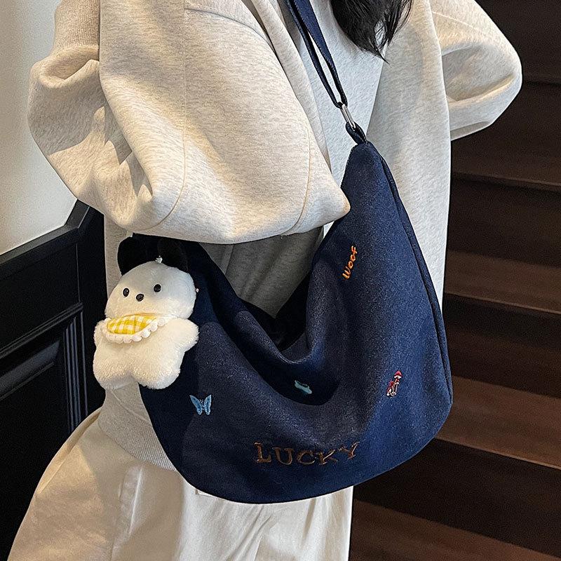 Trend Casual, Lazy, Denim Style Tote Bag, Student Class Commuting Versatile Large-capacity Messenger Bag