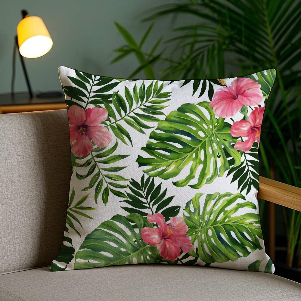 Tropical Leaves Series Pillow Case Home Dorm Chair Back Short Plush Double-sided Printing Office Nap Time Cushion Cover
