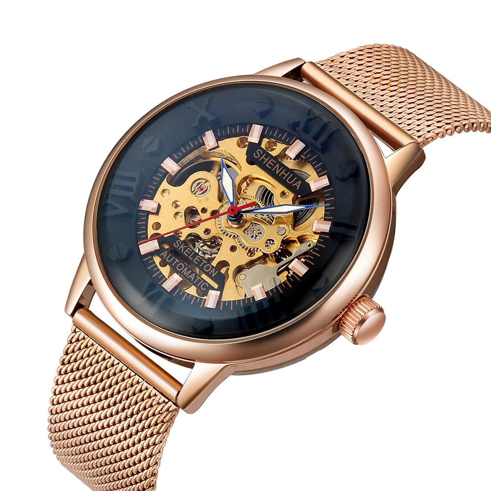 Men's Watches Luxury Brand Wind Hand Mechanical Skeleton Mens Watches Stainless Steel Band Bracelet Mesh Bracelet 2025