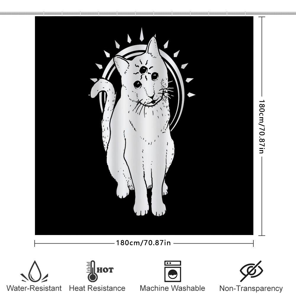 Cat Shower Curtain Spooky Gothic Horror Decor Halloween Bathroom Set Vintage Weirdo Emo Alternative Dark Aesthetic Room Divider