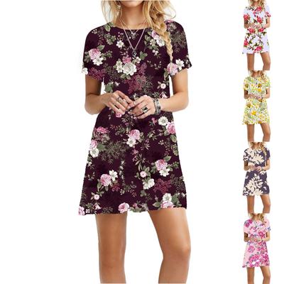Women's Summer Dress T-Shirt Dress Beach Short Sleeve Dress Casual Dress Knee Length Flowy Short Sleeve Loose Dress Independence Day