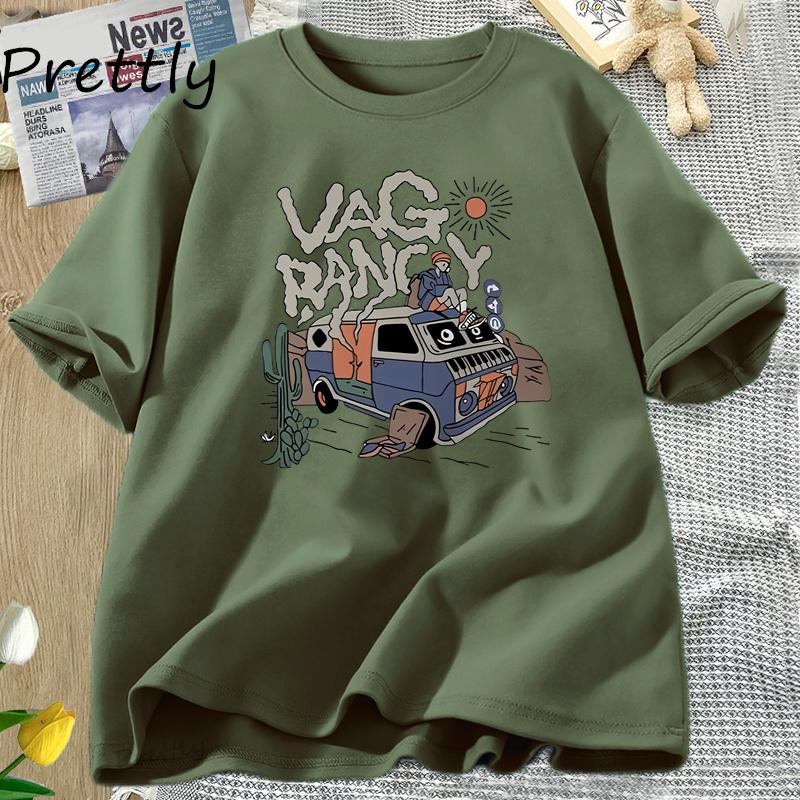 Retro American Style Cotton Short Sleeve Womens Tshirt Summer Loose Graphic Top Trendy Round Neck Print Tshirt Streetwear