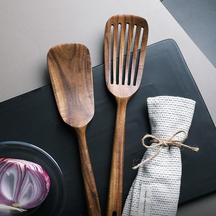 2PCS Wooden Japanese Spatula Cookware Non-Stick Cooking Spoon High Temperature Resistant Household Spatula Baking Set