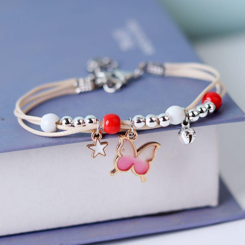 Cute Colorful Butterfly Bracelet for Women Girl Fashion Hand-woven Star Bell Beads Flower Pendant Bracelet Sister's Jewelry