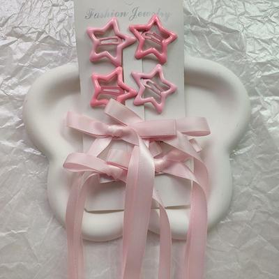 Conjunto de 6 Peças de Acessórios de Cabelo Femininos, Conjunto Estrelado e de Laços, Grampo de Cabelo com Fita de Laço Estilo Ballet, Fita para Duas Rabas
