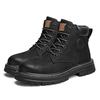 Fashion Outdoor Leather Mens Slip On Boots Platform Shoes Luxury Brand Men Winter Plush Snow Boots Fashion All-match Men Motocross Boots