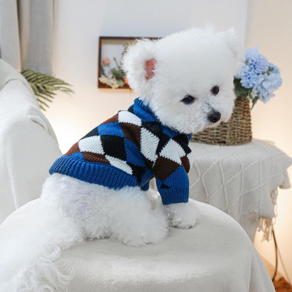 Pet Circle, Pet Clothing Dog Cat Clothing Clothing Soft Blue Coffee Rhombus Sweater